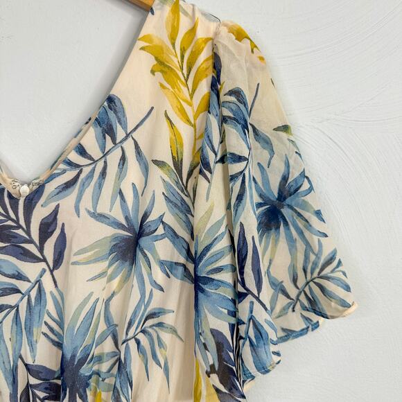 Gal Meets Glam Kiki Leaf Print Chiffon Flutter Sleeve Maxi Dress - Picture 7 of 8